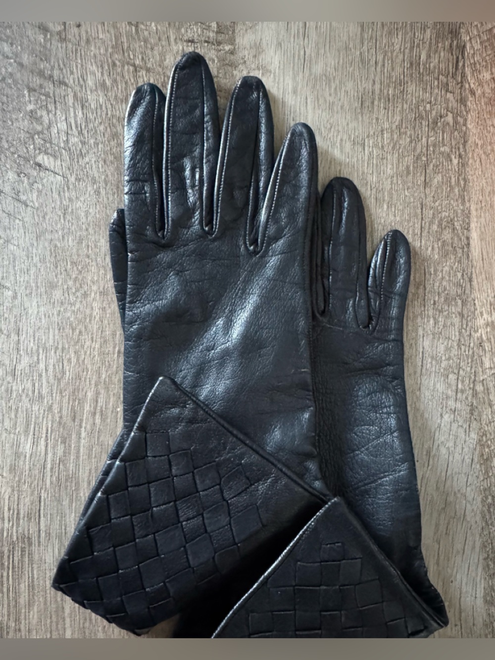 Vintage Bottega Veneta Intrecciato Gloves Black Leather Silk Lining